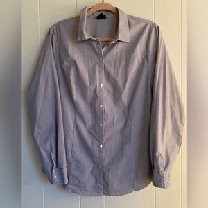 Worthington Blouse Women’s 16 Blue White Stripes Cotton Blend Stretch Preppy